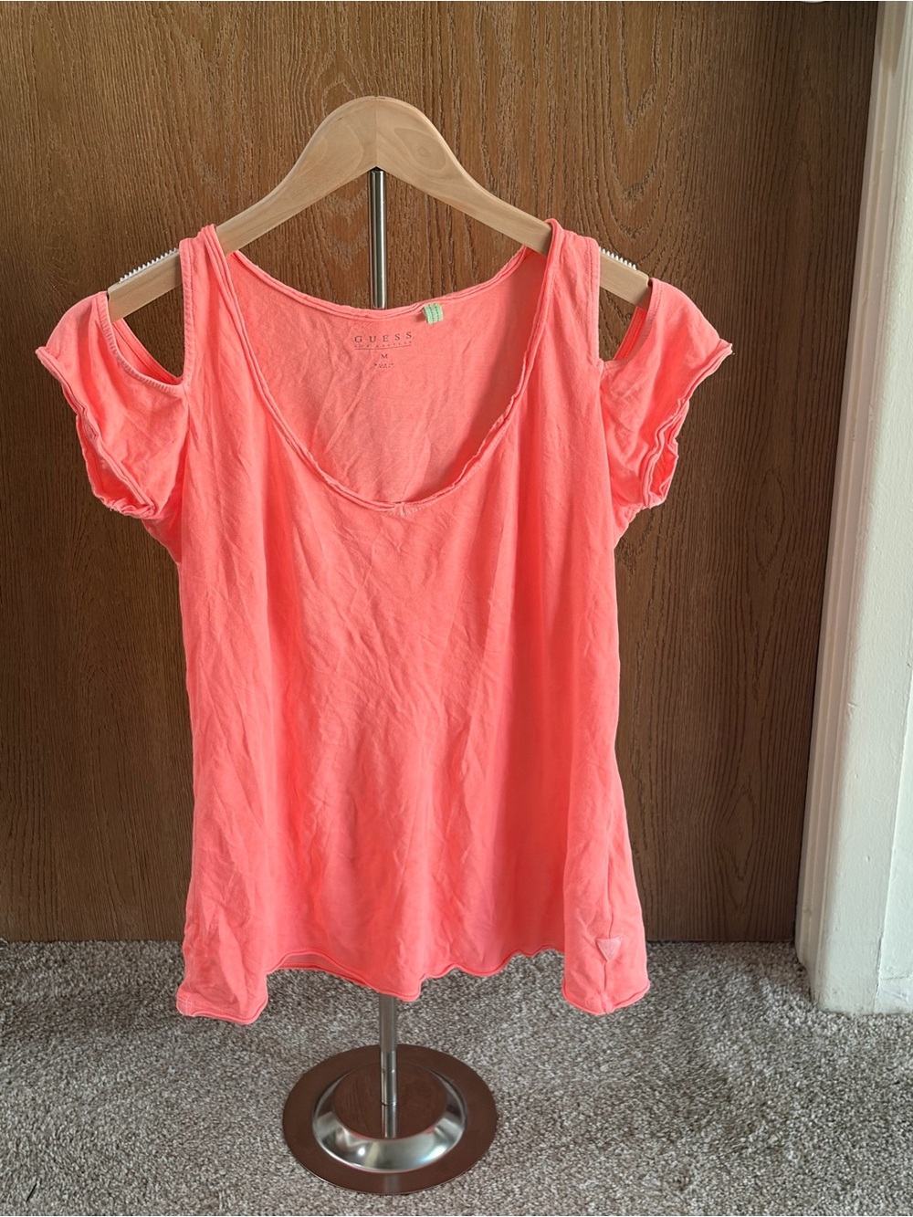 GUESS Coral Pink Cold-Shoulder Tank Top